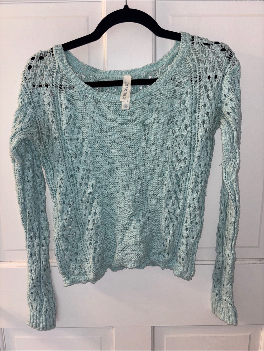 Aeropostale Light Aqua Knit Openwork Sweater